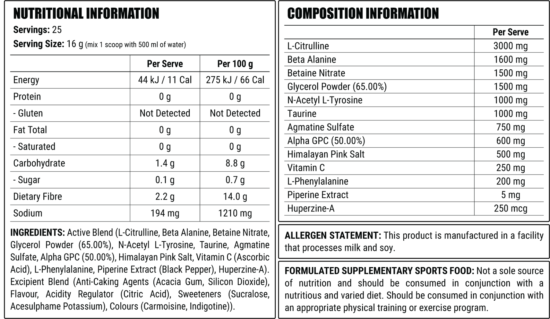 Purple Reign nutrition information