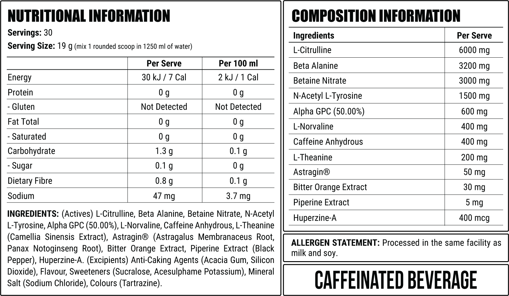 Neon Cloud nutrition information